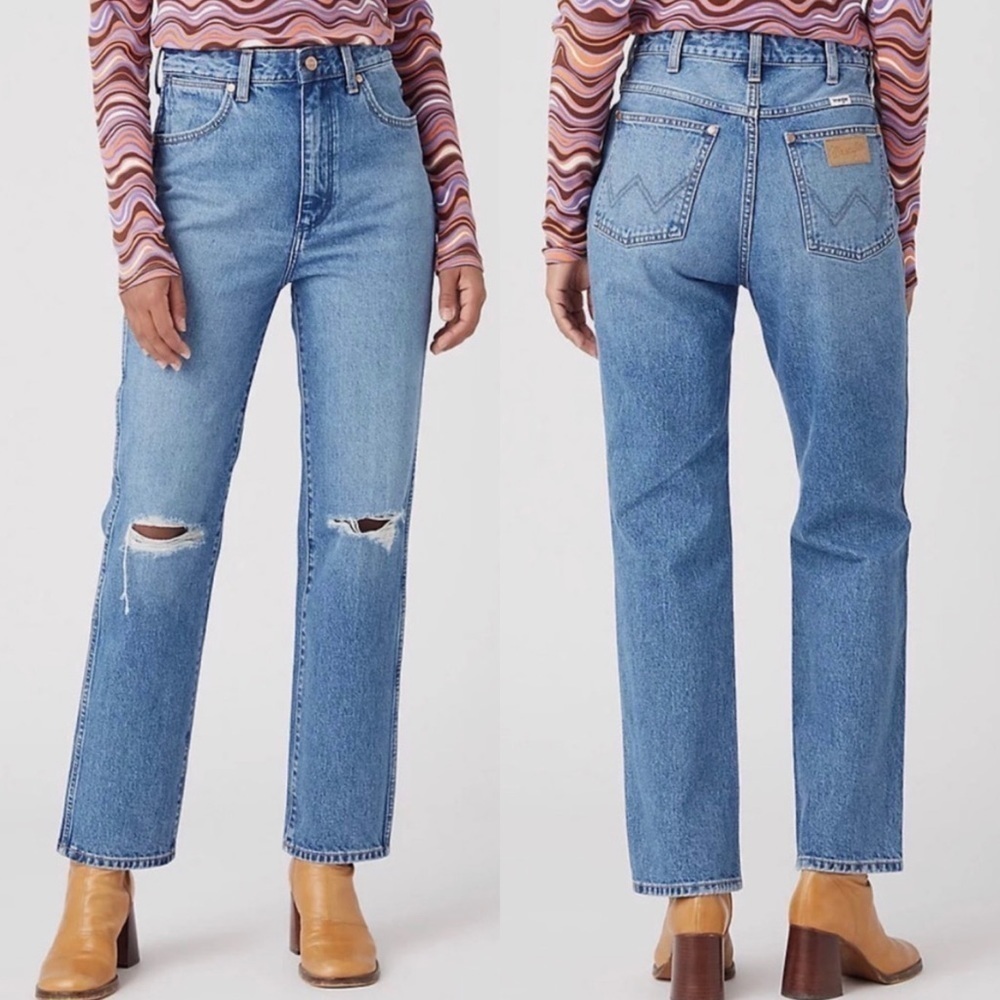 NEW Wrangler Wild West High Rise Straight Ripped Jeans in Patty